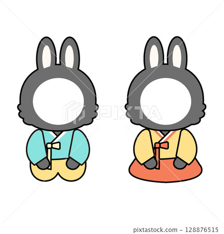 Black rabbit character couple in hanbok with a face cutout 128876515