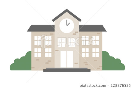 Illustration of a school building with a clock 128876525