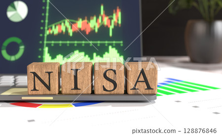 NISA 木塊和股票圖表投資圖像 128876846