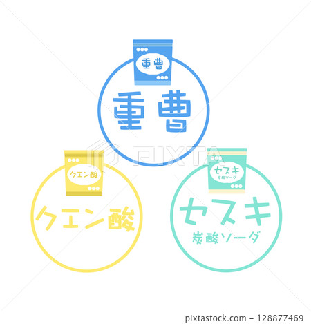 Baking soda, citric acid, sodium sesquicarbonate illustration set Baking soda, citric acid, sodium sesquicarbonate illustration set 128877469