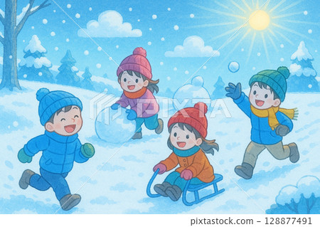 Children playing in the snow 128877491