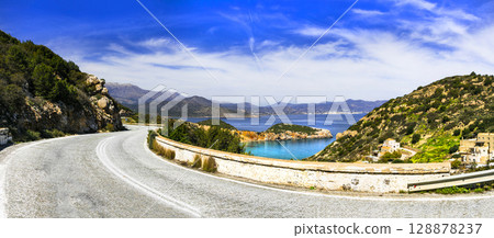 Greece summer holidays and scenic places. Beautiful nature and sea scenery of Crete island, Istron bay.  128878237