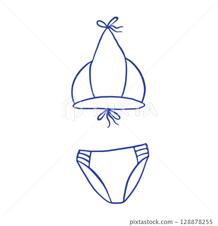 Hand draw bikini vector illustration. Doodle stylish swimwear. Hand draw bikini vector illustration. Doodle stylish swimwear. 128878255