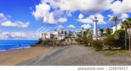 Grand Canary islannd best scenic beaches. Playa del Aguila, Bahia Feliz, San Bartolome Gran Canaria , Canarie islands Spain Grand Canary islannd best scenic beaches. Playa del Aguila, Bahia Feliz, San Bartolome Gran Canaria , Canarie islands Spain 128878417