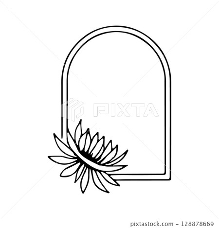 Arched Leafy Frame. A modern arched frame adorned with natural leafy elements in linear style. 128878669