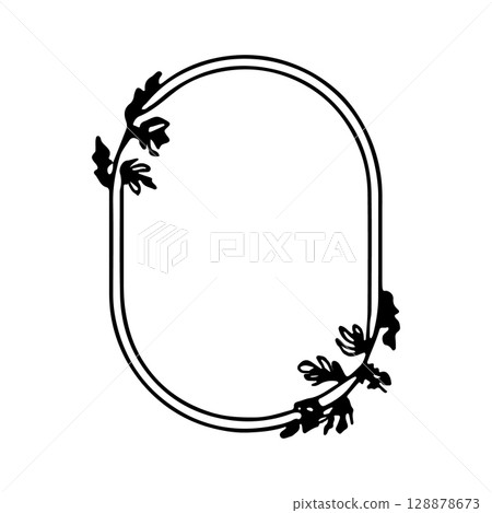 Monoline Leaf Wreath. A simple line-drawn circle of elegant leafy stems in neutral tones. Monoline Leaf Wreath. A simple line-drawn circle of elegant leafy stems in neutral tones. 128878673