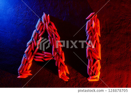 AI Letters Made from Penne Pasta Neon Lighting Artificial Intelligence 128878705