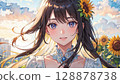Sunflower field smiling girl 128878738