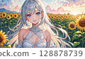 Girl standing in a sunflower field 128878739