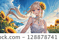 Girl standing in a sunflower field 128878741