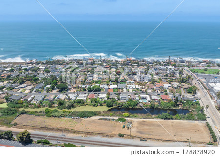 Aerial view of Carlsbad, Oceanside villas, holiday rentals in South California 128878920