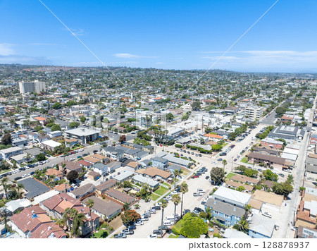 Aerial view of Pacific Beach town in San Diego, California 128878937