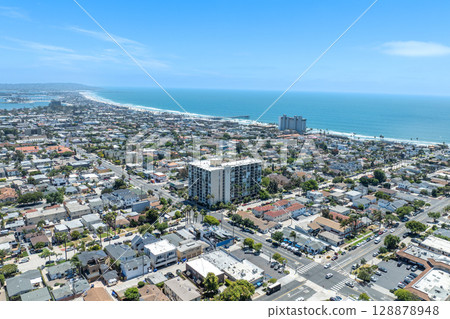 Aerial view of Pacific Beach and Ocean in San Diego, California Aerial view of Pacific Beach and Ocean in San Diego, California 128878948