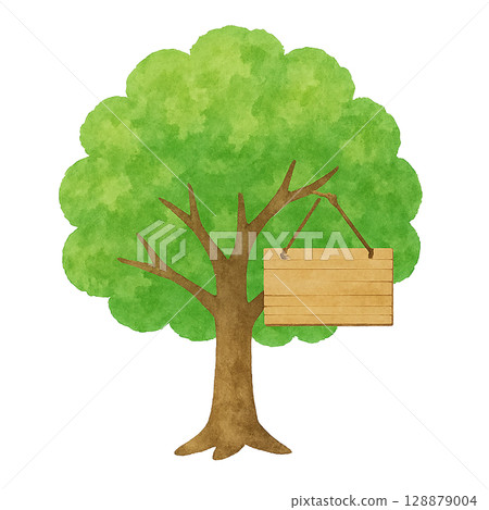 帶有木牌的樹木插圖（PNG 剪紙） 128879004