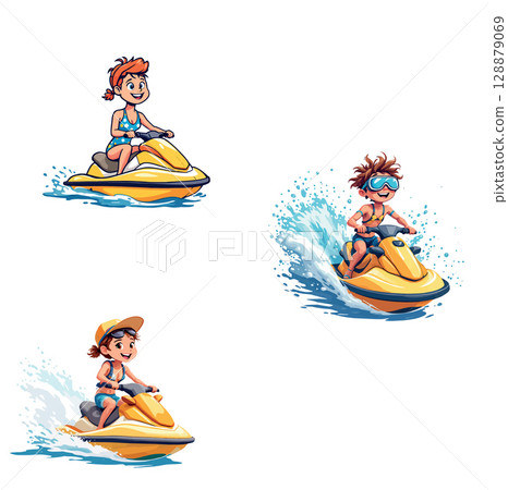 Vsai people riding jet ski having fun on summer vacation 128879069