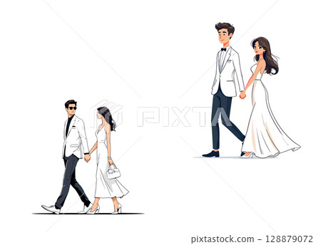 Vsai elegant couples walking hand in hand, embracing love and togetherness Vsai elegant couples walking hand in hand, embracing love and togetherness 128879072