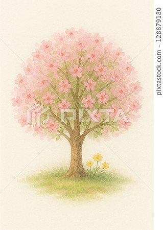 盛開的櫻花樹的春天風景背景 128879180
