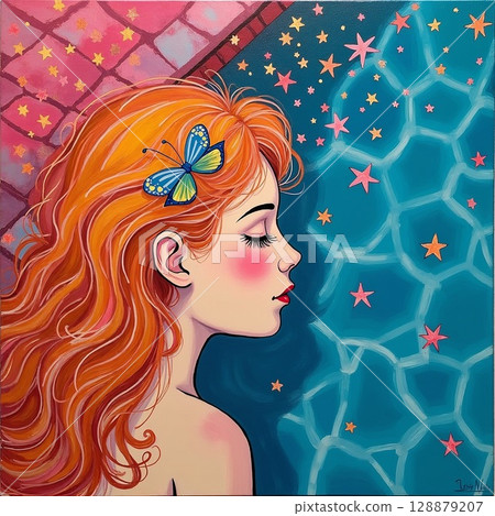 Summer vacation girl illustration Summer vacation girl illustration 128879207