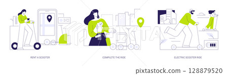 Electric scooter rental abstract concept vector illustrations. 128879520