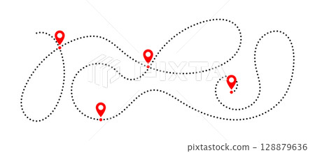 Dotted path with markers indicating multiple points of interest for navigation. Vector illustration Dotted path with markers indicating multiple points of interest for navigation. Vector illustration 128879636