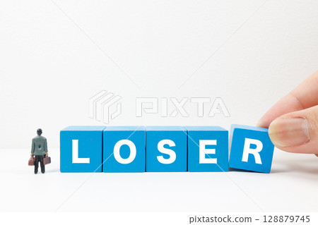 Defeat image of businessman and LOSER block 128879745