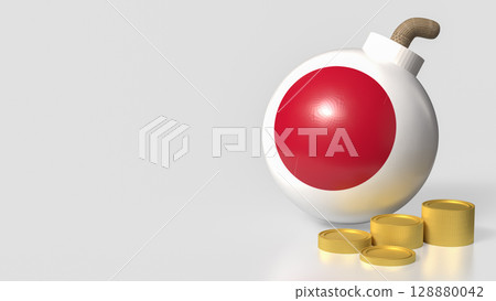 The Japan Bomb and coins for Business crisis concept 3d Rendering. 128880042