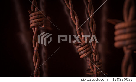 The Barbed wire Rusty for Abstract Background 3d Rendering. 128880055