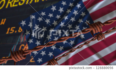 The America Flag and barbed wire for Business crisis concept 3d Rendering. 128880056