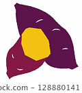 A simple illustration of a sweet potato with a cross section 128880141