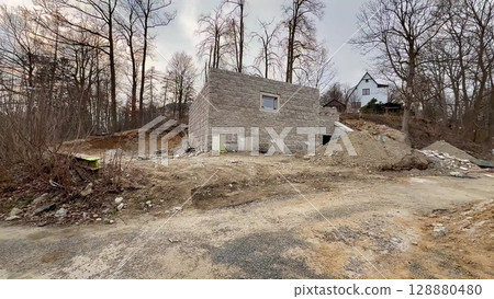 Rural Construction Site Set Against a Beautiful Natures Backdrop and Scenic Views Rural Construction Site Set Against a Beautiful Natures Backdrop and Scenic Views 128880480