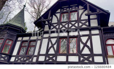 Charming and Elegant Black and White Timber Framed House, a true architectural delight 128880484