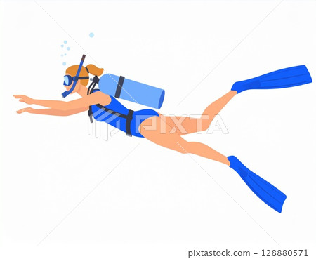 Blue sea and diver 128880571