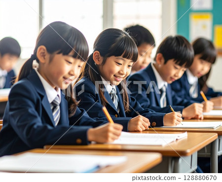 Elementary school students taking classes 128880670