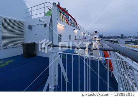 Deck of a ferry moored in the port of Tallinn, Estonia / Tallinn, Estonia 128881033