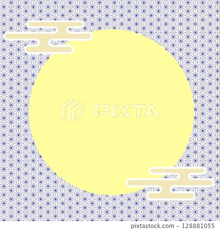 Autumn moon viewing background: Simple illustration frame of yellow clouds and the moon 128881055