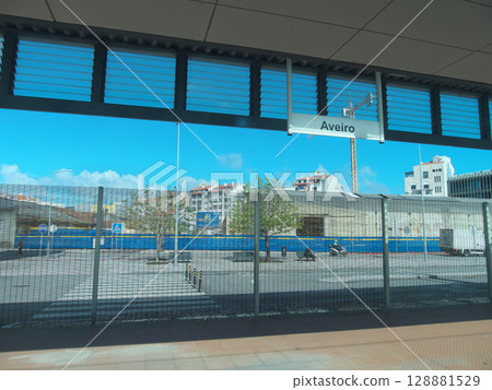 Portugal, Lisbon-Porto train travel, Aveiro Station, train window, May Portugal, Lisbon-Porto train travel, Aveiro Station, train window, May 128881529