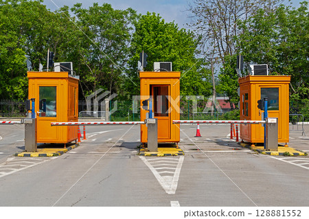 Garage entrance booth outside 128881552