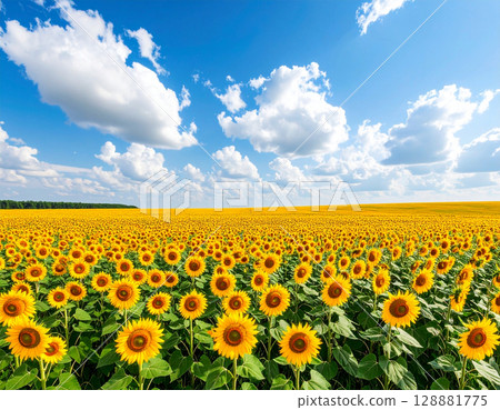 A sunflower paradise shining against the blue sky 128881775