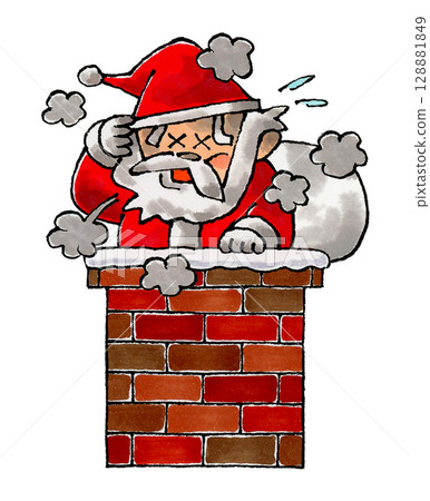 Santa Claus covered in soot in the chimney 128881849