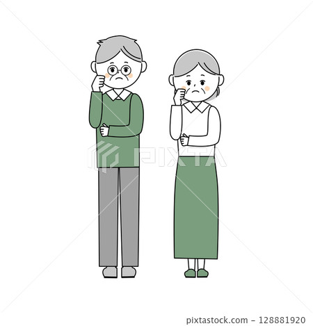 一位憂心忡忡的老年男女的插圖 128881920