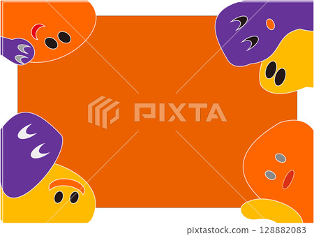 Halloween color scheme frameless frame, orange background, colorful ghosts, white line face Halloween color scheme frameless frame, orange background, colorful ghosts, white line face 128882083