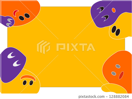 Halloween color scheme frameless frame, yellow background, colorful ghosts, white line face Halloween color scheme frameless frame, yellow background, colorful ghosts, white line face 128882084