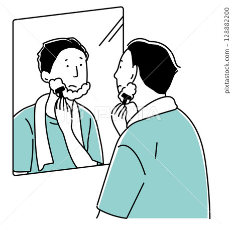 Dad shaving in front of the mirror_monochrome Dad shaving in front of the mirror_monochrome 128882200