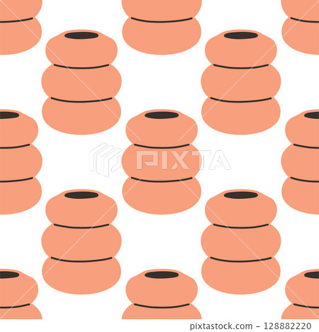 Vector seamless pattern of ceramic vase with abstract design. Cartoon illustration isolated on a white background. Vector seamless pattern of ceramic vase with abstract design. Cartoon illustration isolated on a white background. 128882220