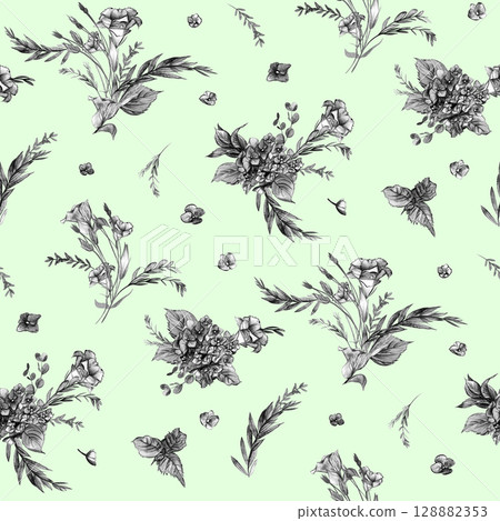 Seamless botanical black and white pattern with...-插圖素材 [128882353 ...