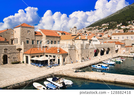 Spectacular views of the old town of Dubrovnik, a world heritage site and fortress 128882418
