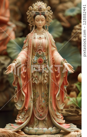 Lin Moniang legacy: Mazu worship, Chinese seafarer deity, Buddhist connection, Taoist tradition, Fujian folklore, temple celebration, Taiwan reverence, maritime faith, Hoklo heritage 128882441