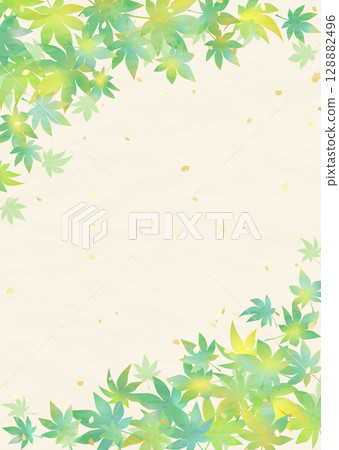 日本紙風格的美麗綠色漸變楓葉框架 128882496