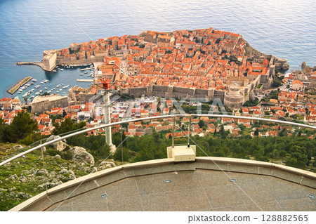 Spectacular views of the old town of Dubrovnik, a world heritage site and fortress 128882565