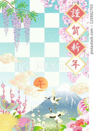 新年賀卡 2026 令及8年 馬年 日出 128882703